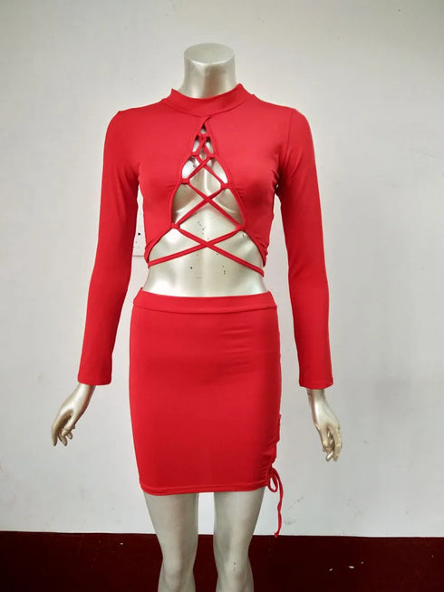 Sexy Cross Bandage Hollow Out Elastic Slim Bodycon Dress for Women Evening Club Party